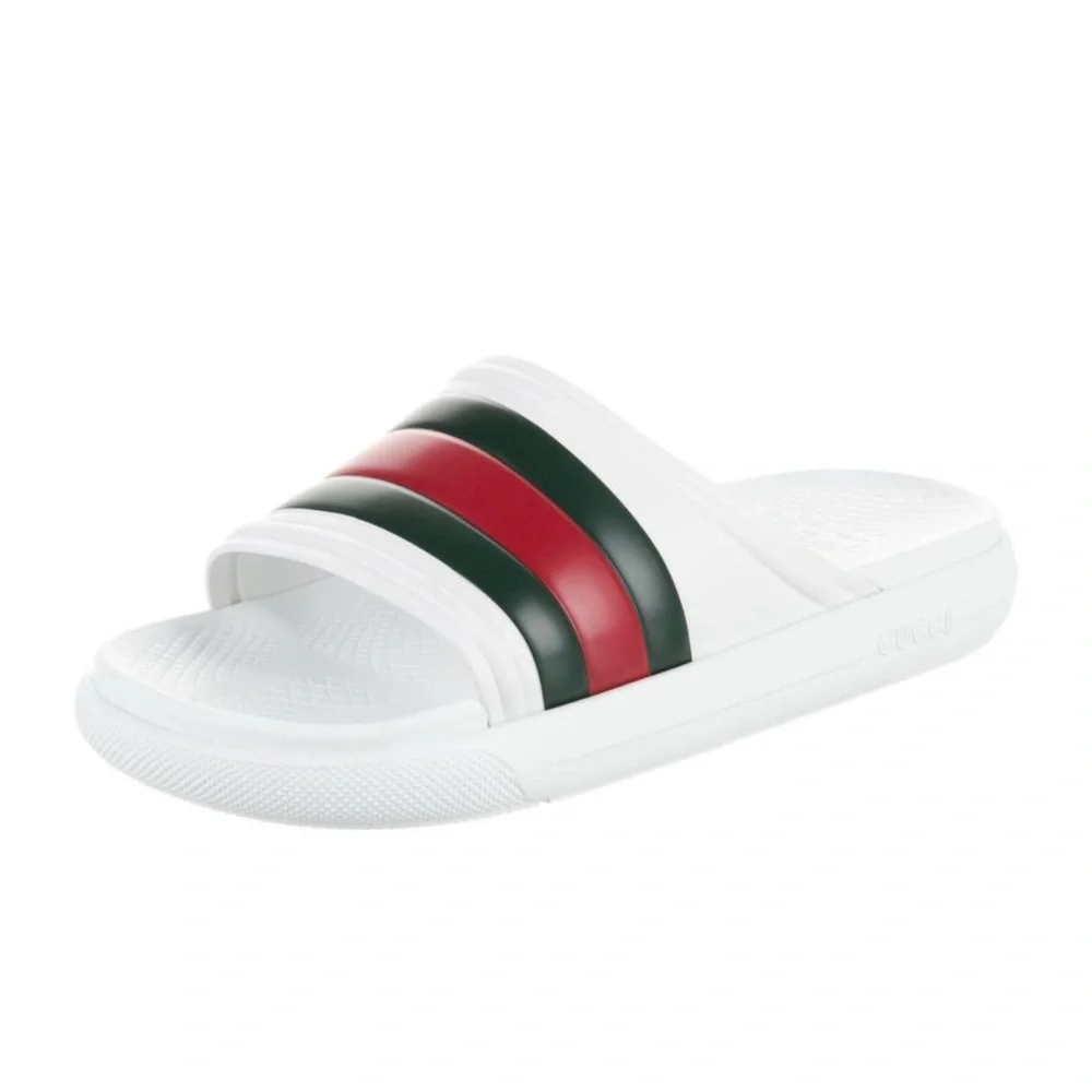 NWT Gucci White Slides with Bold Stripes US 6
